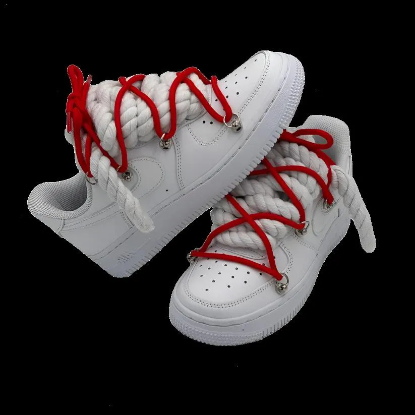 Nike Air Force 1 ??Rope Laces White" Triple Red Dance Floor Shine Silver