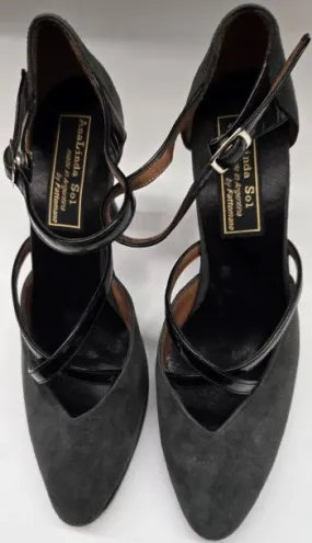 3.5" Vala -- Women's Tango Shoe -- Grey Suede/Black Patent Power Grip Firm Edge