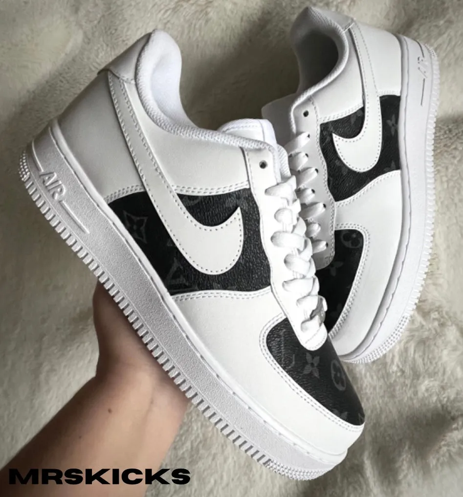 Pair Quick Fresh Tone Custom Black & Grey Lv Airforce 1