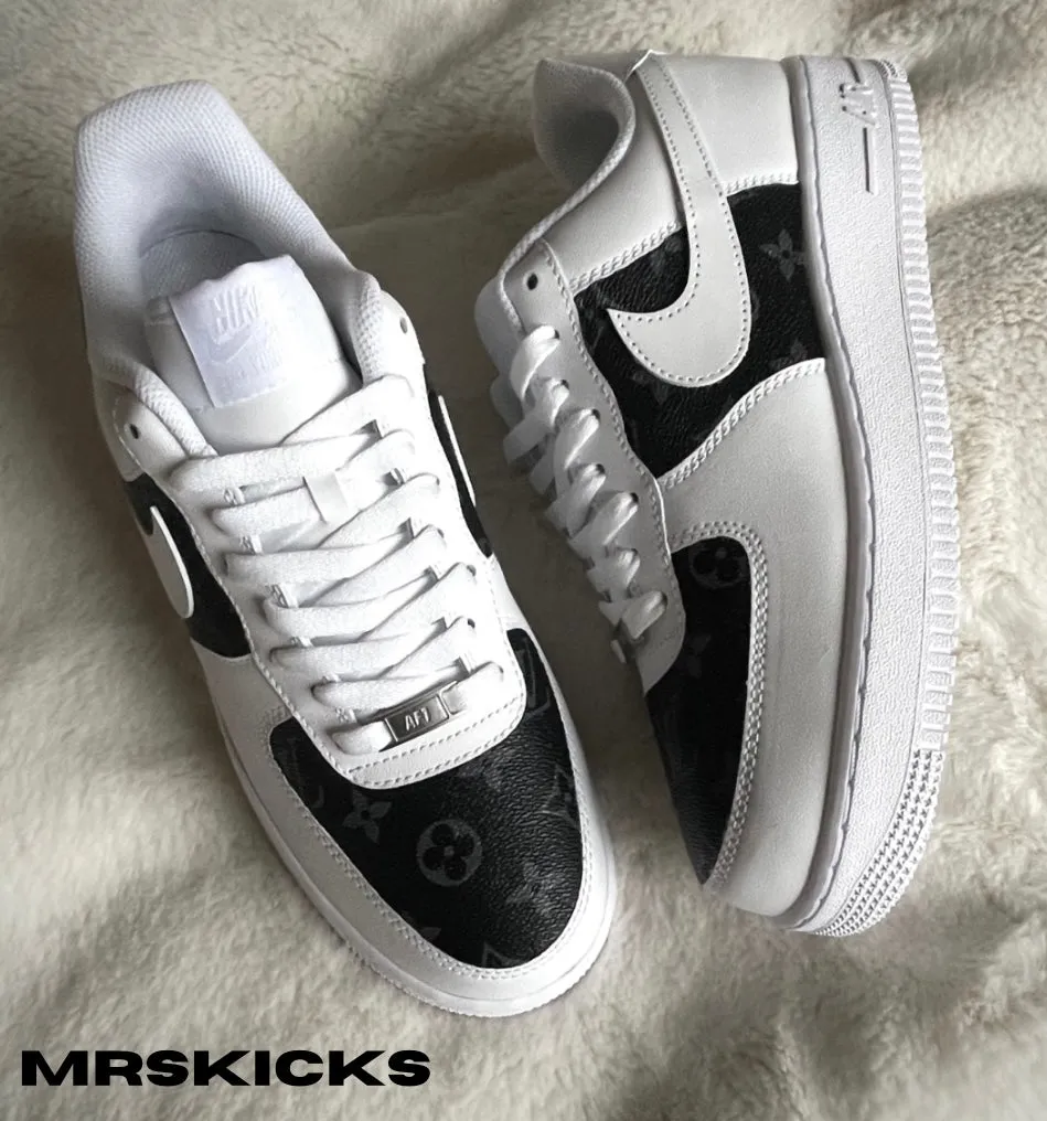 Comfortable Wear Firm Ground Custom Black & Grey Lv Airforce 1
