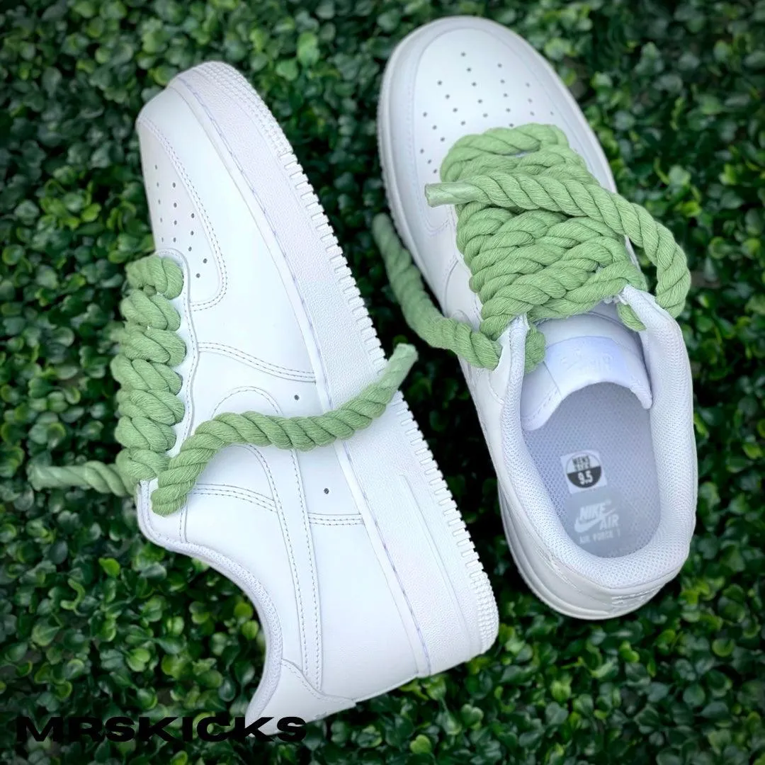 custom airforce one , customized airforces , Rope lace Af1 , Sage green Af1 , Customized airforces, Green nike rope Af1 , Custom rope Af1 , Rope AF1 customs , Nike custom shoes , personalised sneakers , Personalised trainers , design your own shoes , custo
