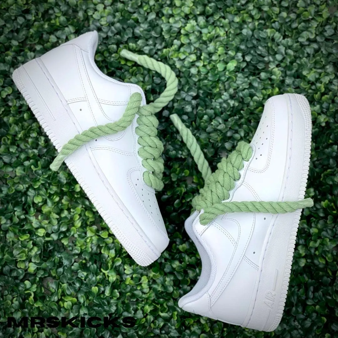 custom airforce one , customized airforces , Rope lace Af1 , Sage green Af1 , Customized airforces, Green nike rope Af1 , Custom rope Af1 , Rope AF1 customs , Nike custom shoes , personalised sneakers , Personalised trainers , design your own shoes , custo