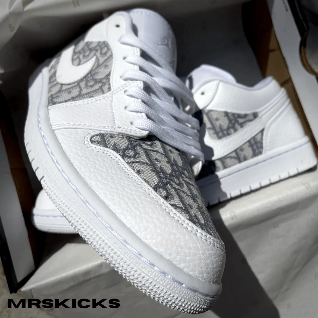 Custom Grey CD Jordan 1 Low Wet Grip Meadow Glow