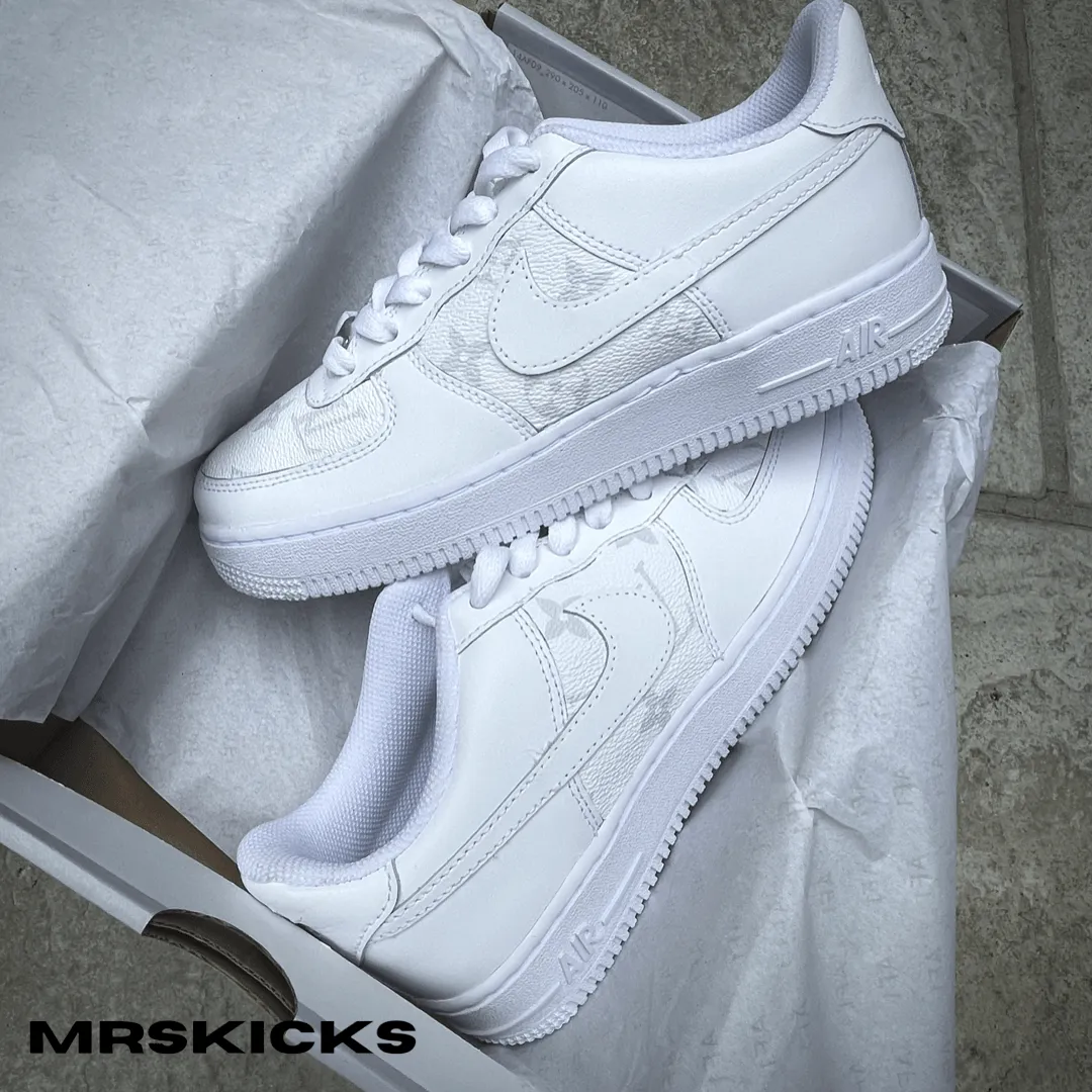 Custom White Lv Airforce 1 Comfort Heel Sand Move