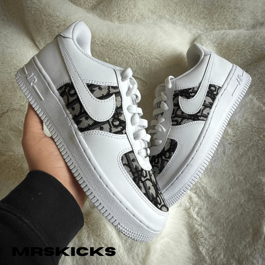 Custom White/Black CD Airforce 1 Wide toe box