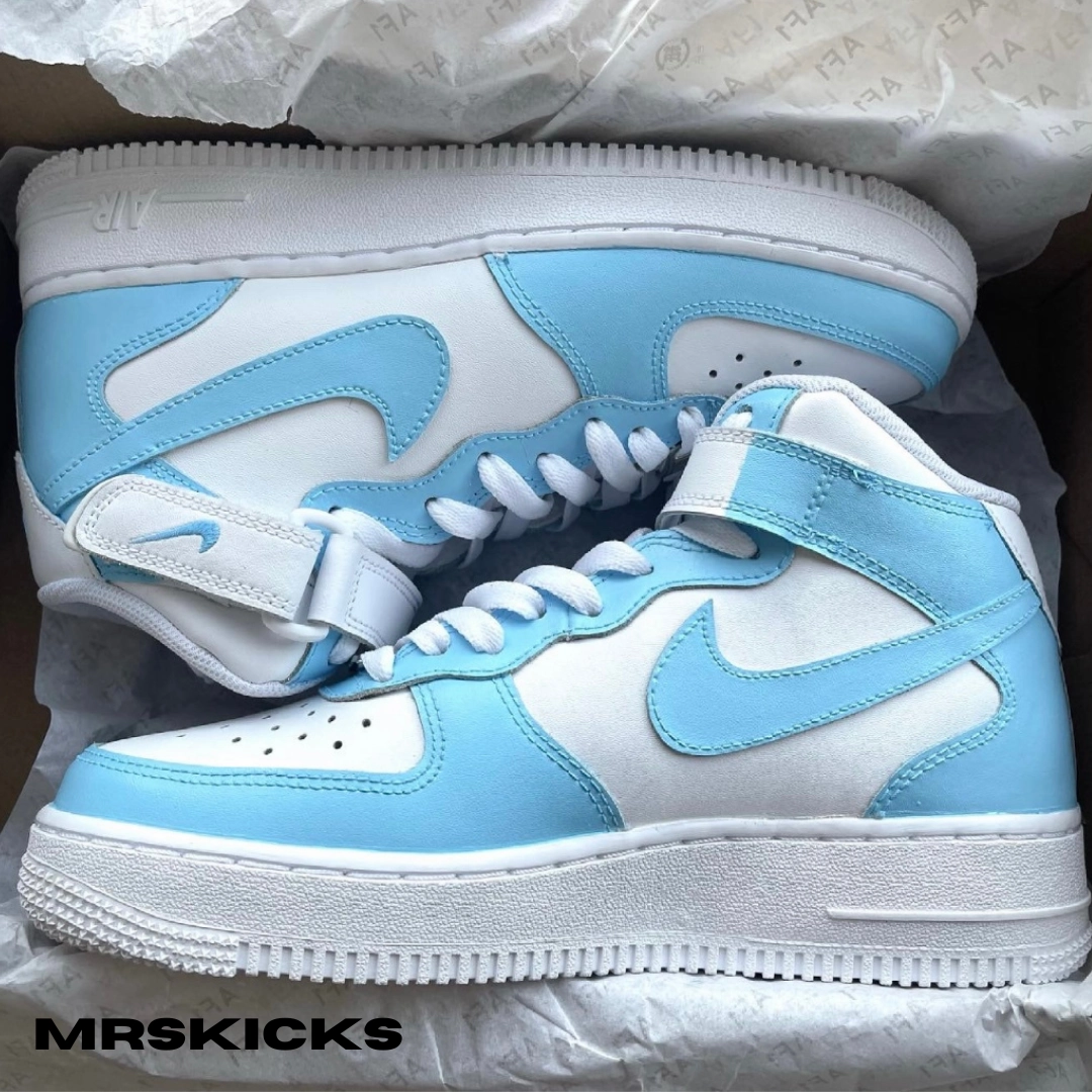 Custom Baby Blue Airforce 1 Mid Wave Flow Wet Land