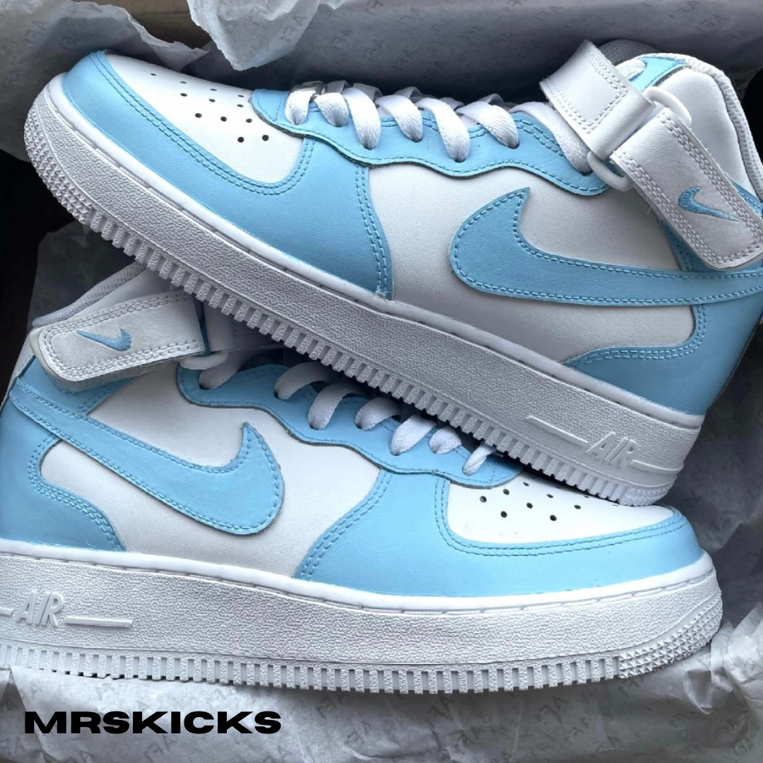 Custom Baby Blue Airforce 1 Mid Sport Edge Light Run