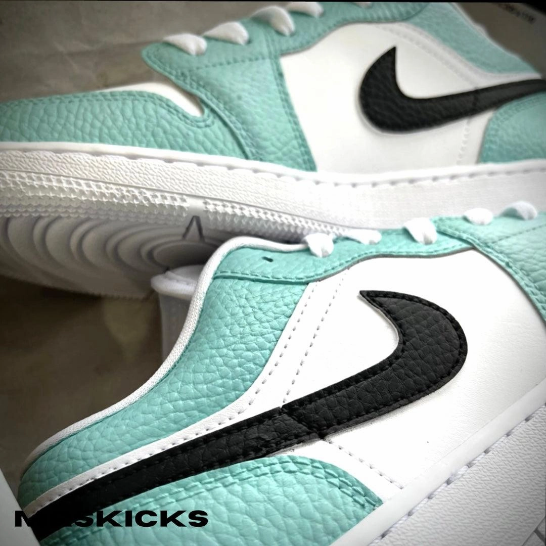 Custom Teal Jordan 1 low Stride Bold Storm Proof