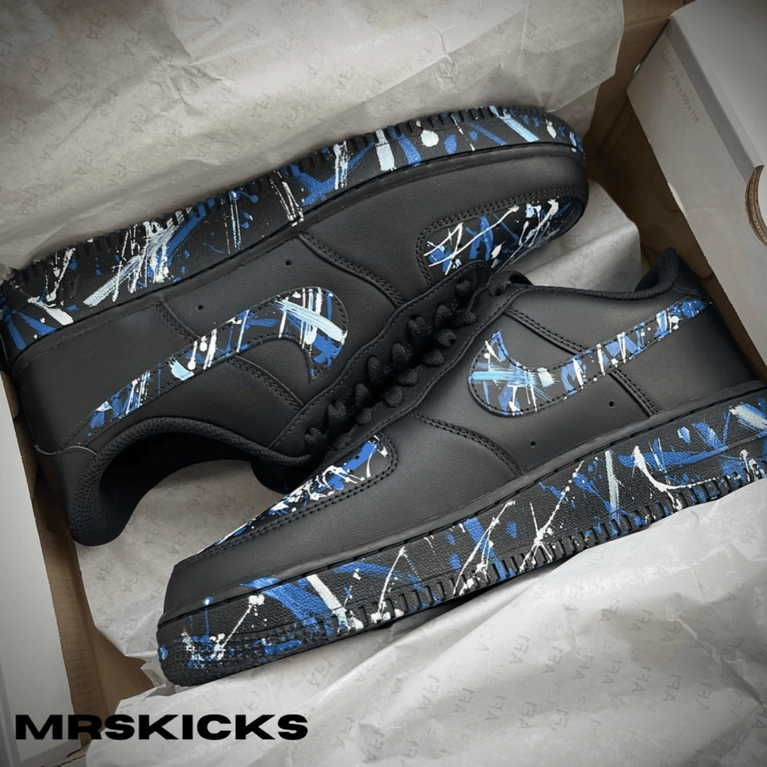 Custom Blue Splash Airforce 1 Boat Walk Toe Protection