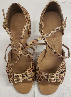 3" Angela -- Flare Heel Latin Sandal -- Leopard Arch support