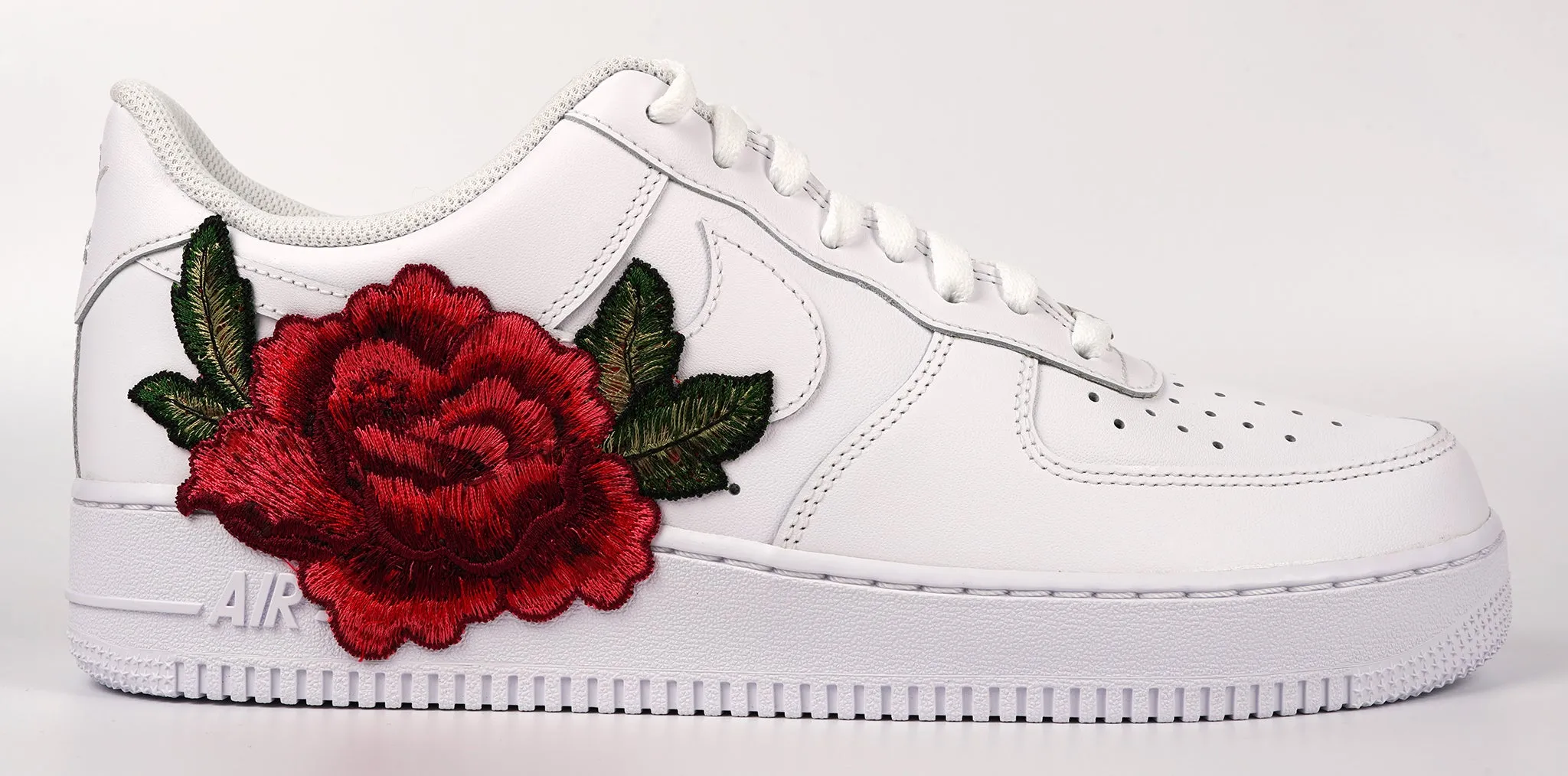Injury Safe Shiny Tone Air Force 1 Custom Low Red Rose Small Flower Floral White Custom Shoes Men Women & Kids All Sizes AF1 Sneakers