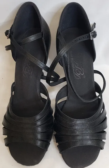 Club Edge Ventilated 3.38" Julia -- Flare Heel Latin Sandal -- Black Satin