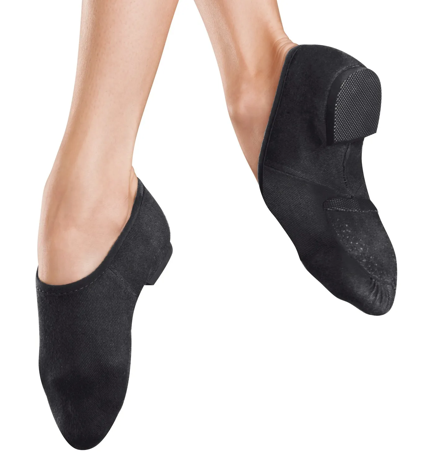 Dorothy -- Women's Stretch Canvas Split Sole Jazz Slip-On -- Black Foot Ease