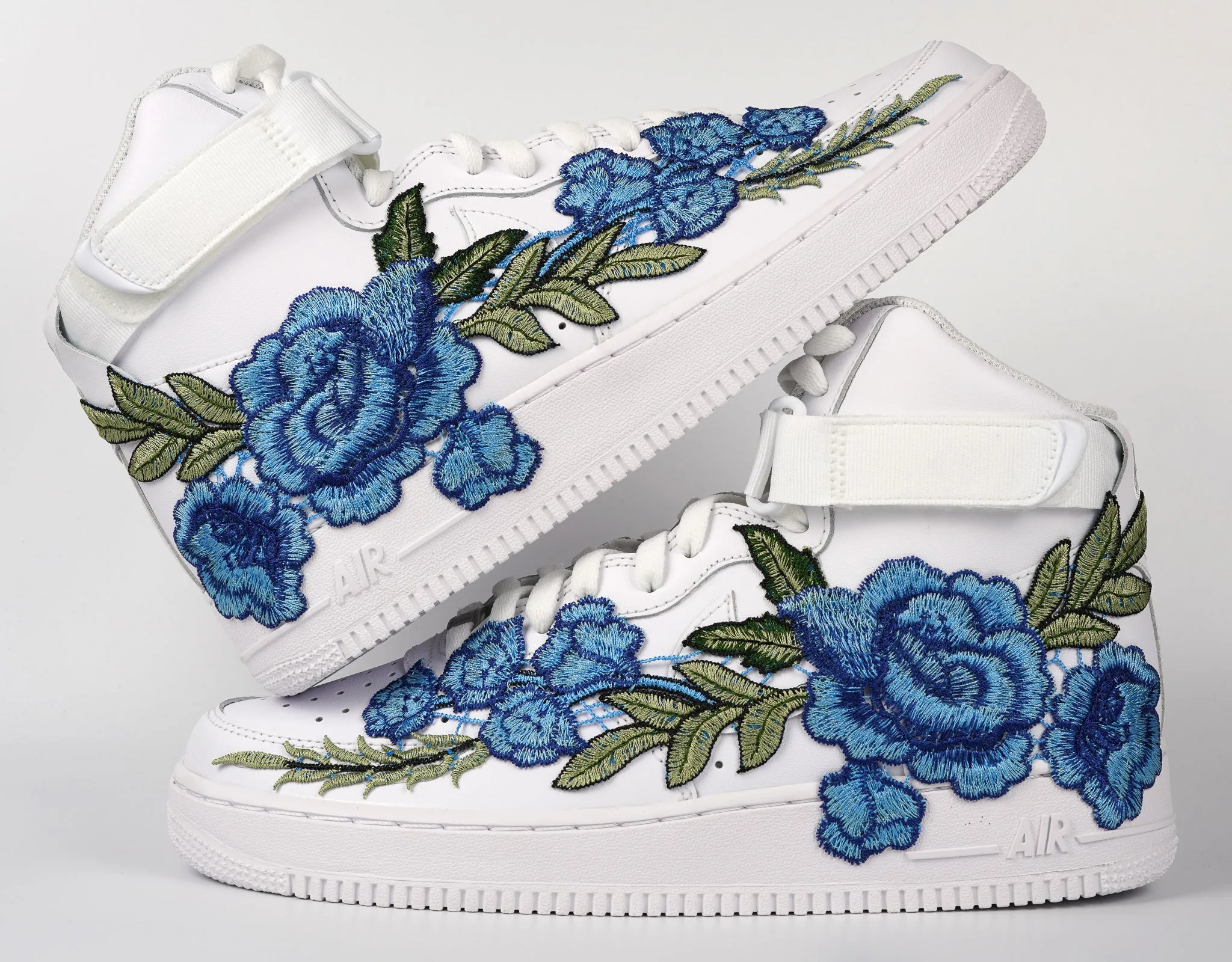 Durable Construction Air Force 1 Custom Shoes High Blue Rose Flower Floral White Men Women Kids All Sizes AF1 Sneakers