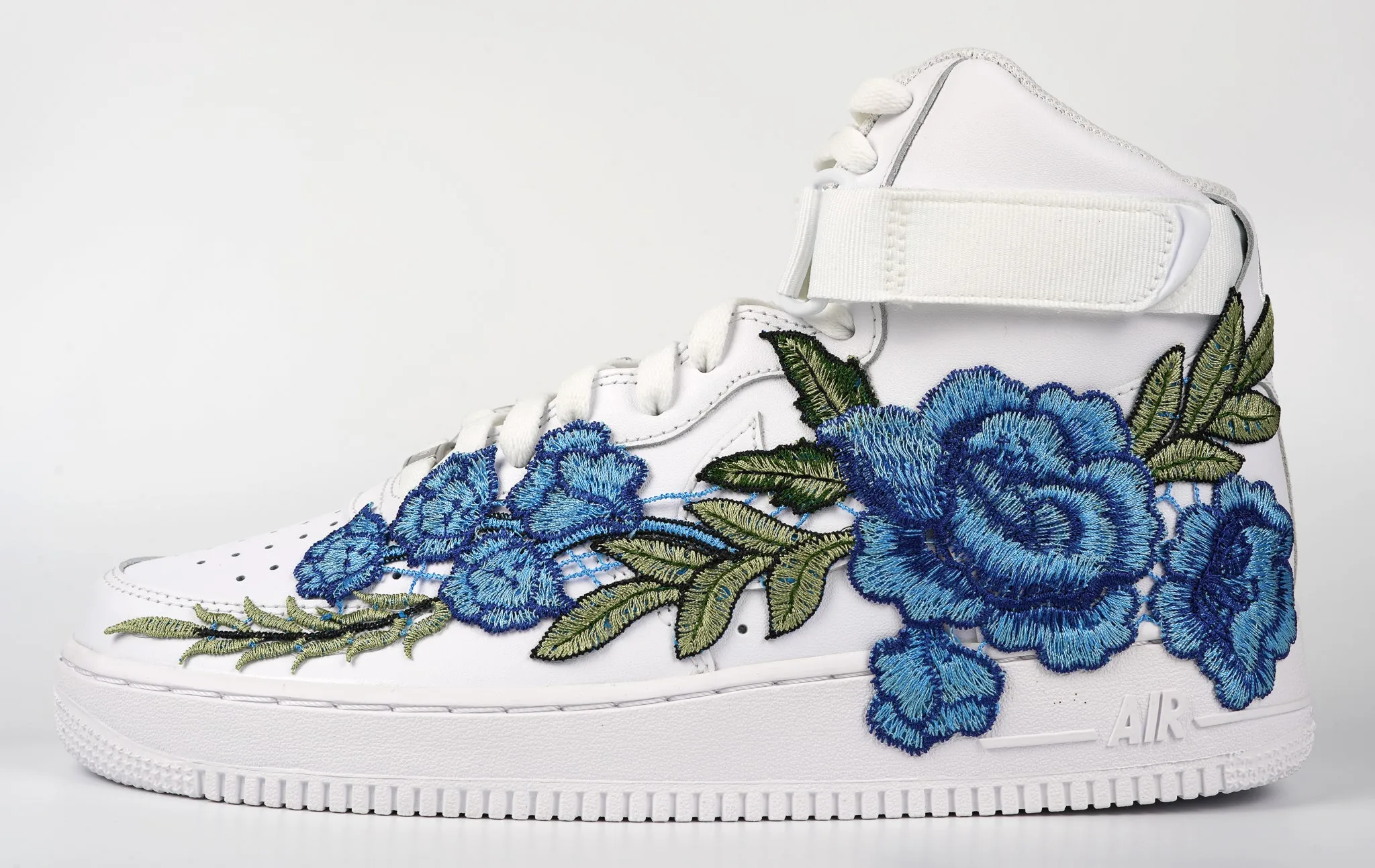 Air Force 1 Custom Shoes High Blue Rose Flower Floral White Men Women Kids All Sizes AF1 Sneakers Event Mode