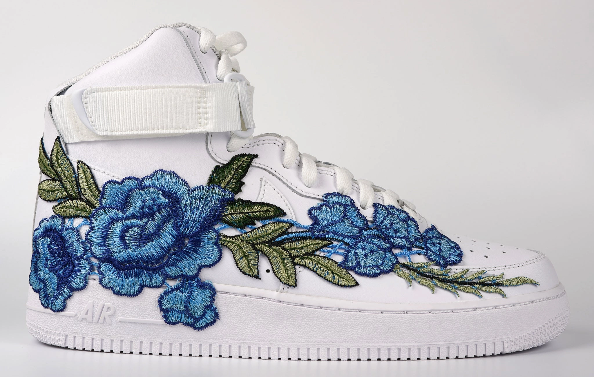 Zip Fast Heat Free Air Force 1 Custom Shoes High Blue Rose Flower Floral White Men Women Kids All Sizes AF1 Sneakers