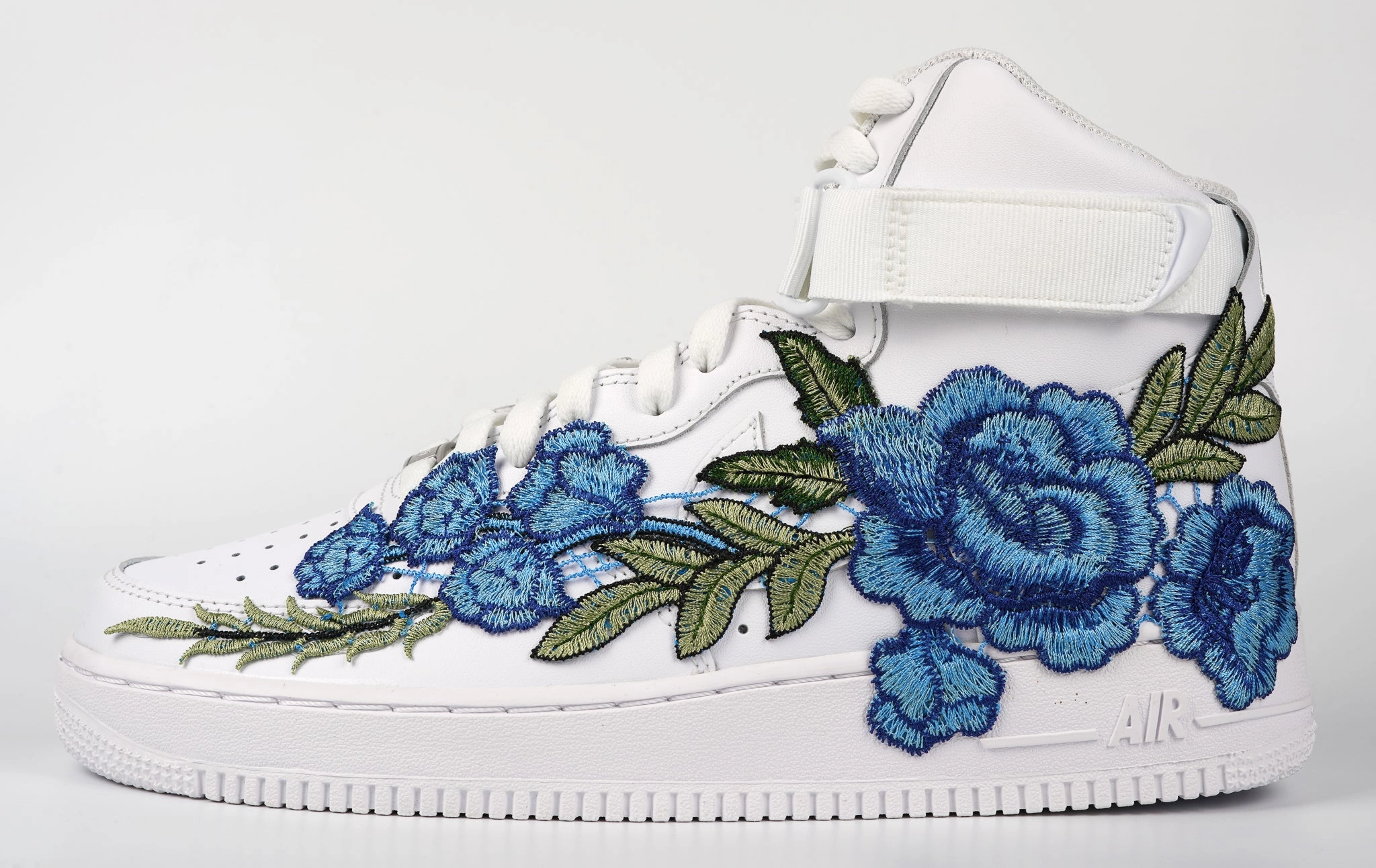 Air Force 1 Custom Shoes High Blue Rose Flower Floral White Men Women Kids All Sizes AF1 Sneakers Event Mode