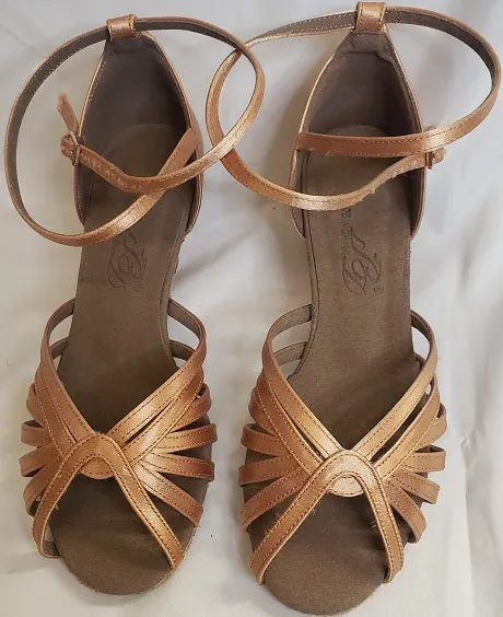 Deep Shade Corner Style 2" Sadie -- Wide Heel Latin Sandal -- Tan Satin