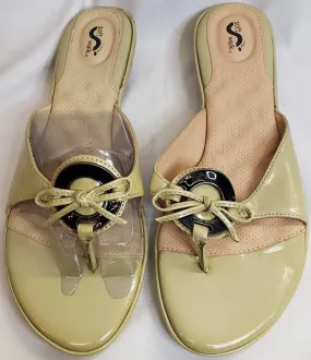 1.25" Luxe -- Women's Thong Flat Sandal -- Green Patent Comfy Shoes Summer Flat Shoes