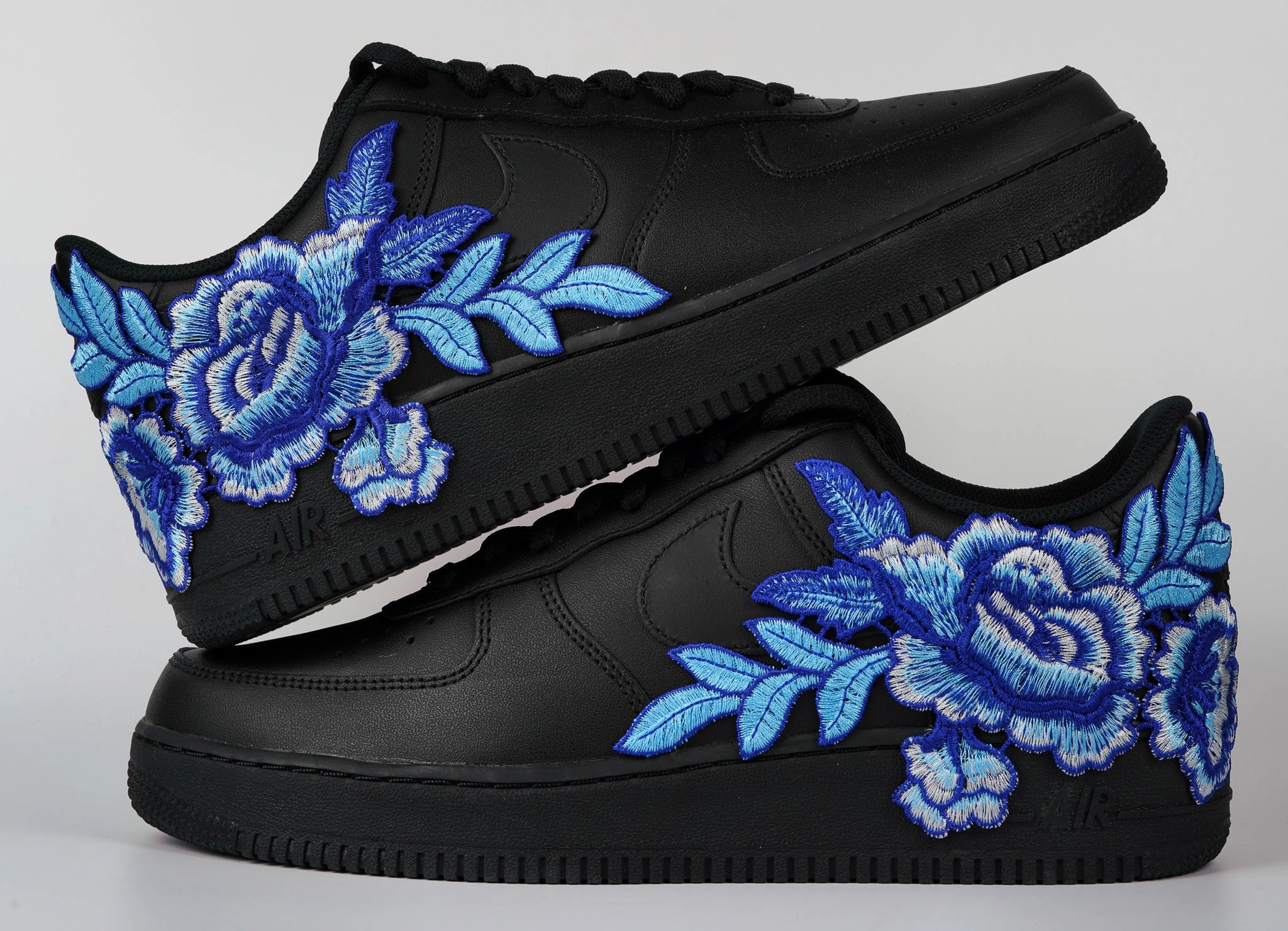 Coastal vibe Secure fit Air Force 1 Custom Shoes Black Rose Blue Flower Floral Low Men Women Kids All Sizes AF1 Sneakers