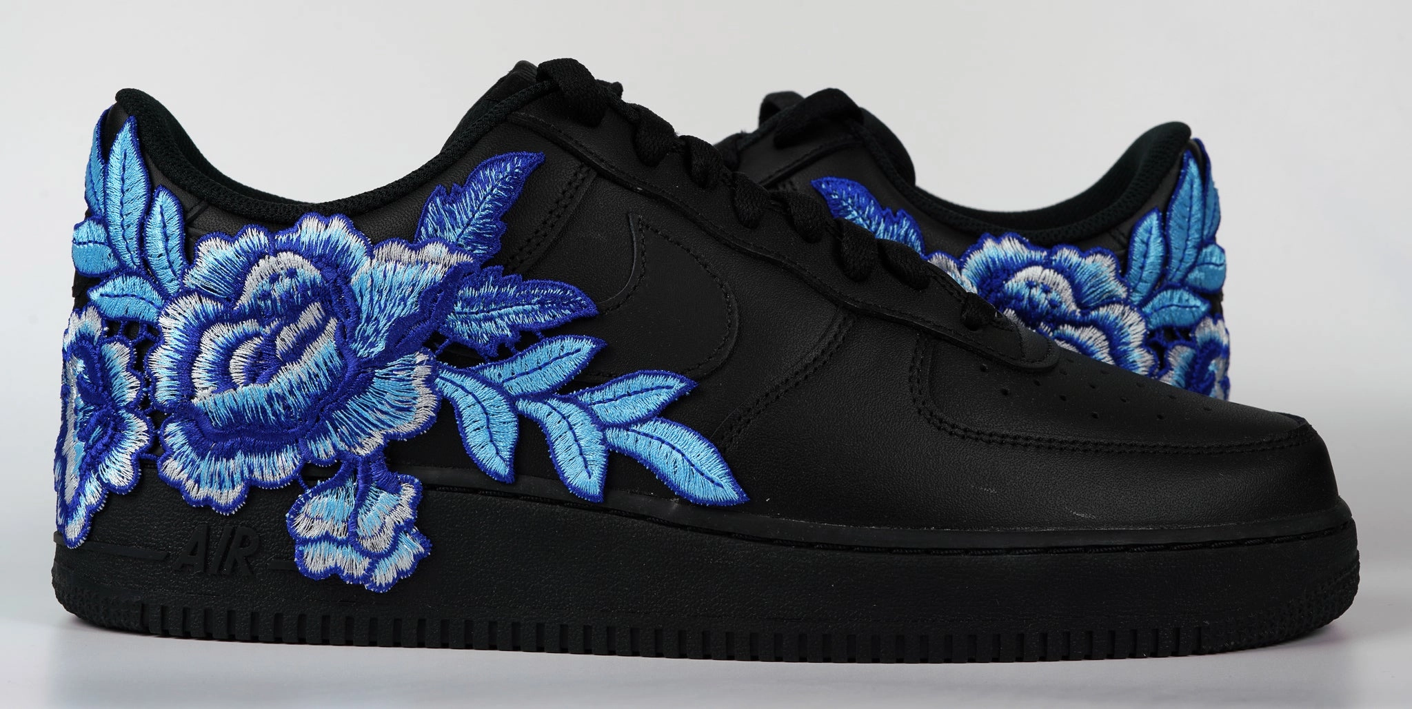 Air Force 1 Custom Shoes Black Rose Blue Flower Floral Low Men Women Kids All Sizes AF1 Sneakers Flexibility Feature Closet Core