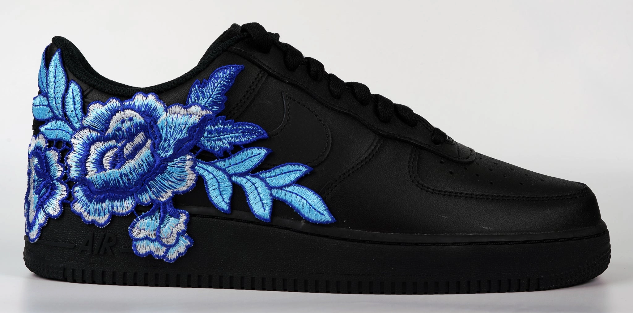 Air Force 1 Custom Shoes Black Rose Blue Flower Floral Low Men Women Kids All Sizes AF1 Sneakers Dream Path