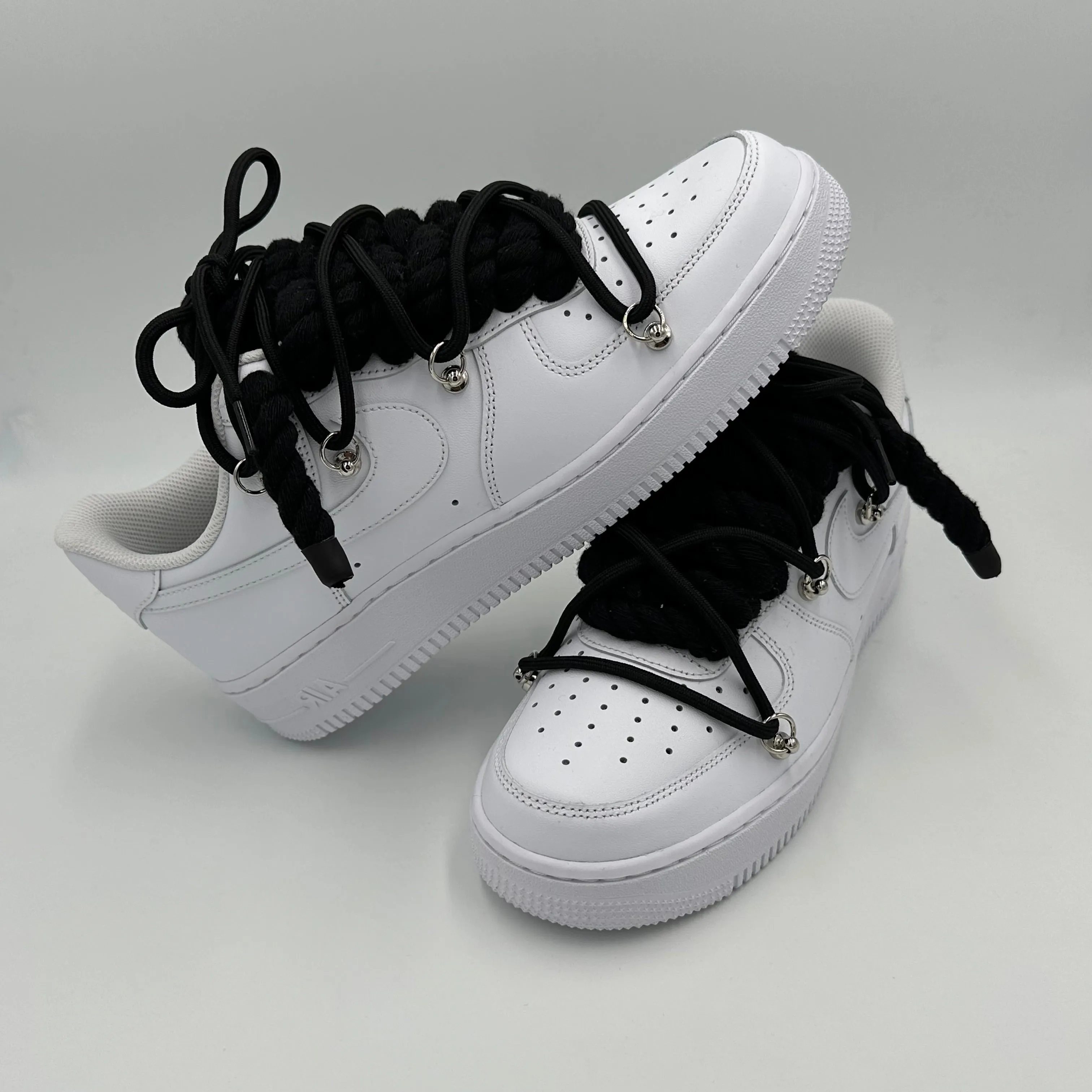 Nike Air Force 1 White ??Rope Laces Black?? Triple Black Show Stage