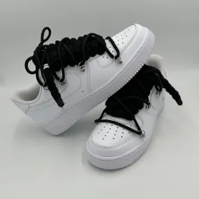 Nike Air Force 1 White ??Rope Laces Black?? Triple Black Narrow Fit Meadow Glow