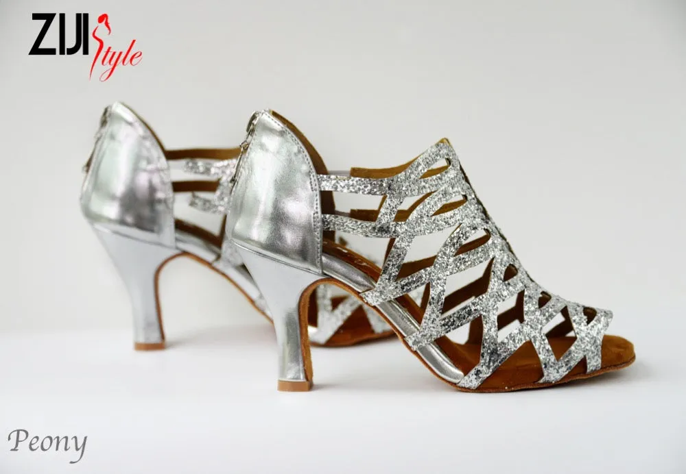 3.25" Peony -- Women's Latin Sandal -- Silver Sequins Italian Glam