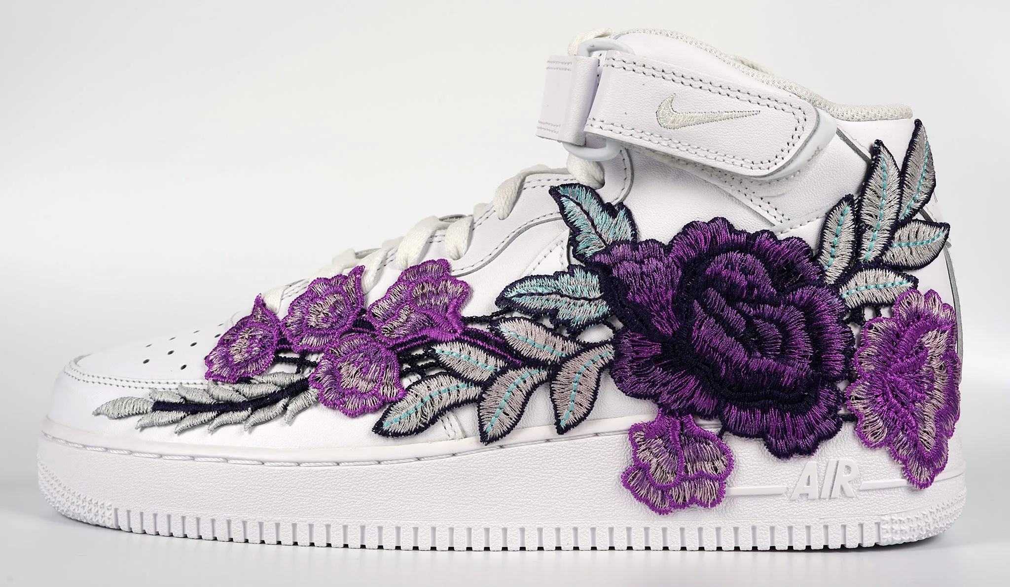 Japan Neat Balance Core Air Force 1 Custom Mid Purple Rose Shoes Flower Floral White All Sizes Men Women & Kids AF1 Sneakers
