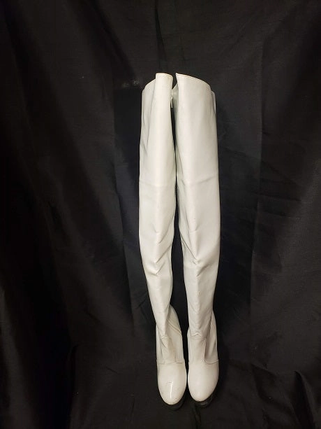 6" Zuri -- Women's Thigh High Platform Dress Boot -- White Patent/Clear Non Shade