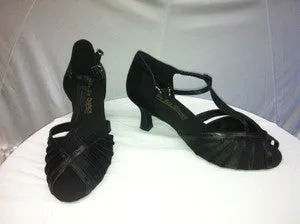 Firm Ground Work Base 2.5" Angelina -- Flare Heel Latin Sandal -- Black Satin