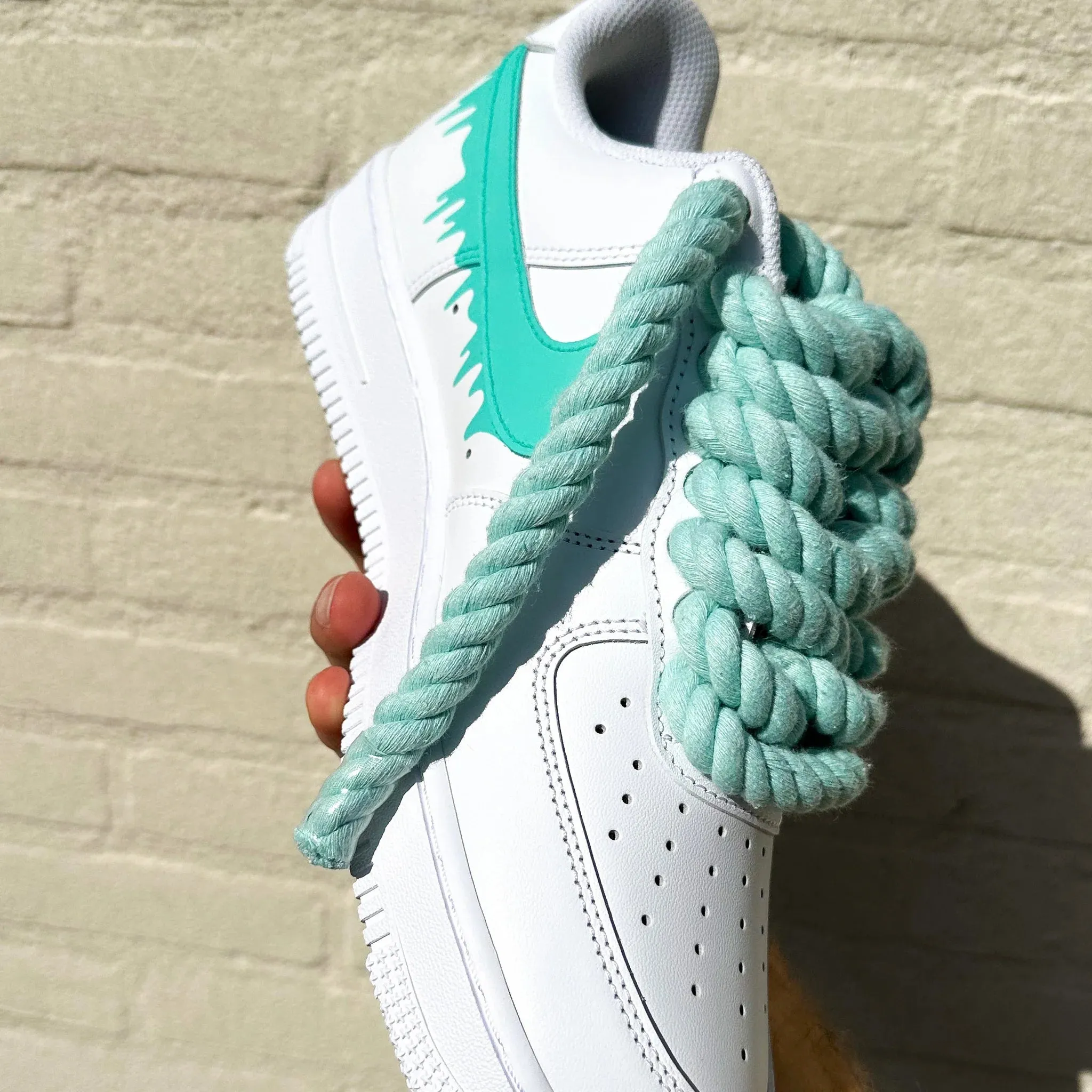 Step Ahead Rapid Motion Nike Air Force 1 ??Drippy Rope Laces" Turquoise