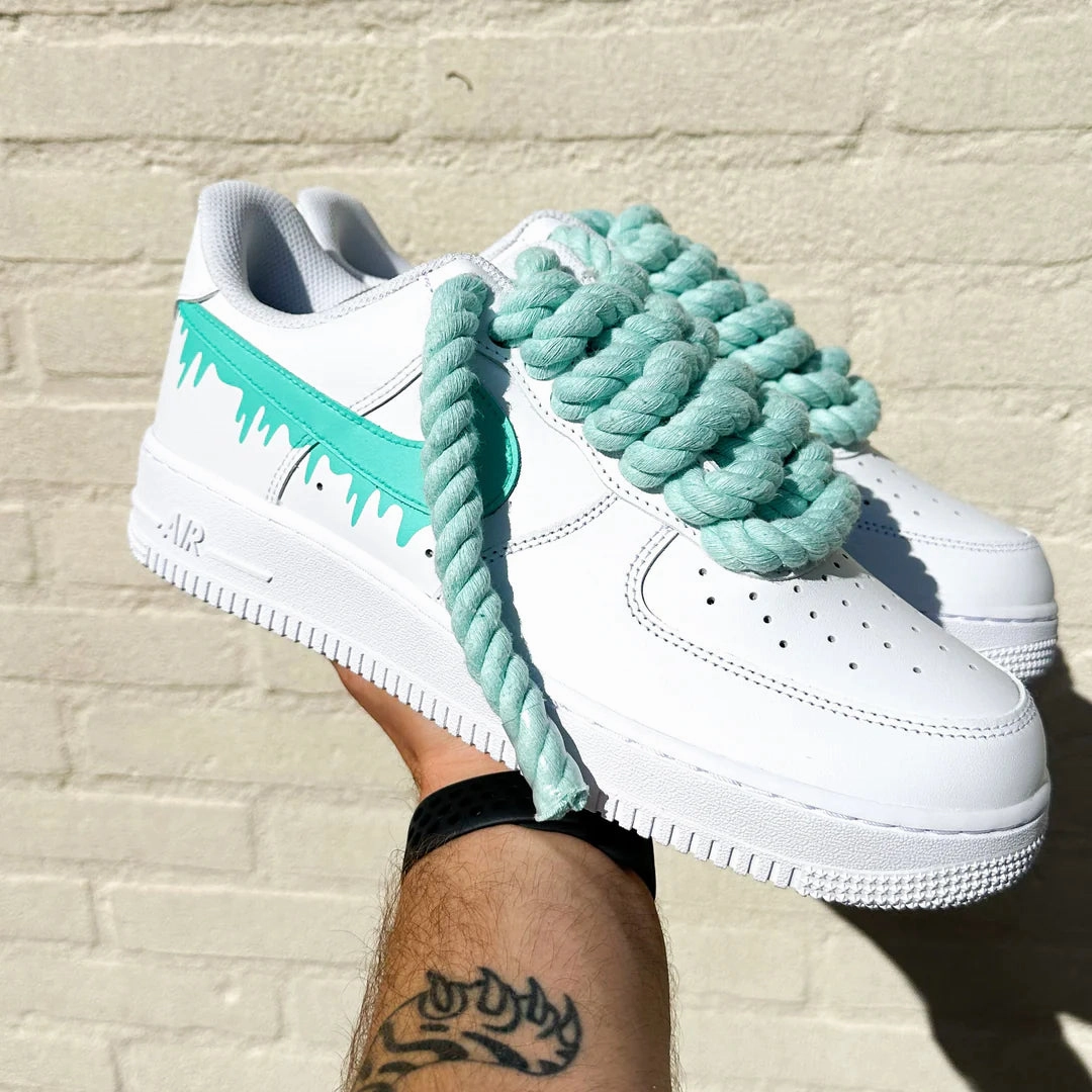 Nike Air Force 1 ??Drippy Rope Laces" Turquoise Winter Chill Synthetic Upper