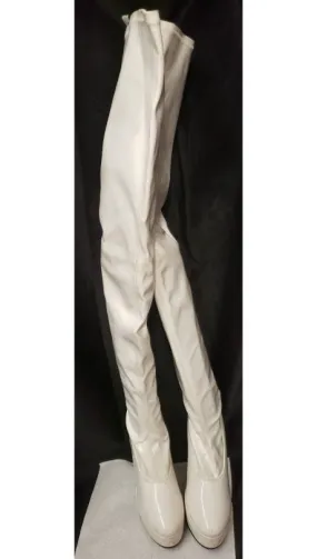 5" Thrill -- Women's Thigh High Platform Dress Boot -- White Patent Soft Heel