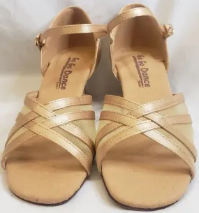 Forest Mood 1.3" Harla -- Women's Thick Heel Latin Sandal -- Light Tan Satin