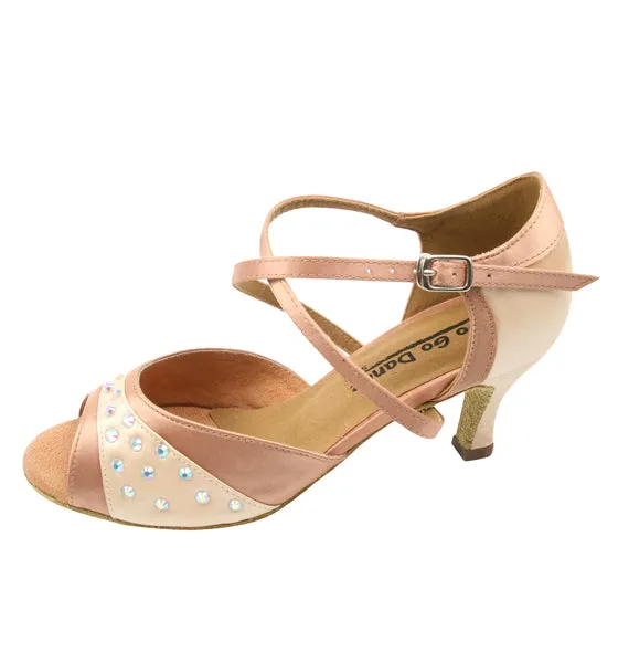 orthopedic 2.5" Doreen -- Flare Heel Latin Sandal -- Tan Satin