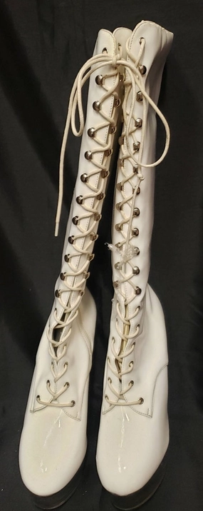 6" Kiss -- Women's Granny Style Dress Boot -- White Patent/Clear Stable Walk