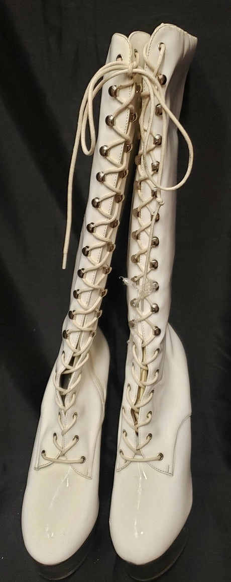 6" Kiss -- Women's Granny Style Dress Boot -- White Patent/Clear Stable Walk