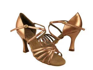 Morning Walk 3.5" Olivia -- Flare Heel Latin Sandal -- Dark Tan Satin