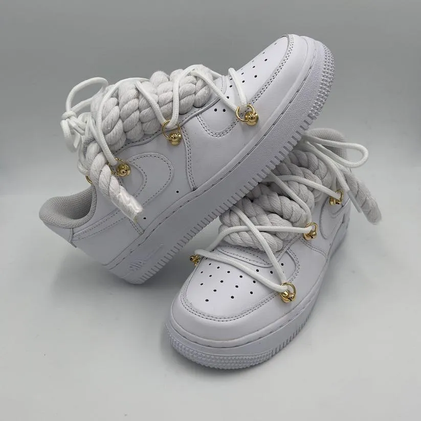 Nike Air Force 1 ??Rope Laces White?? Triple White Gold Closet Core