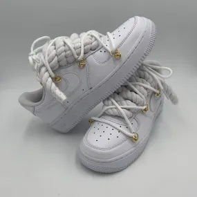Block Walk Nike Air Force 1 ??Rope Laces White?? Triple White Gold
