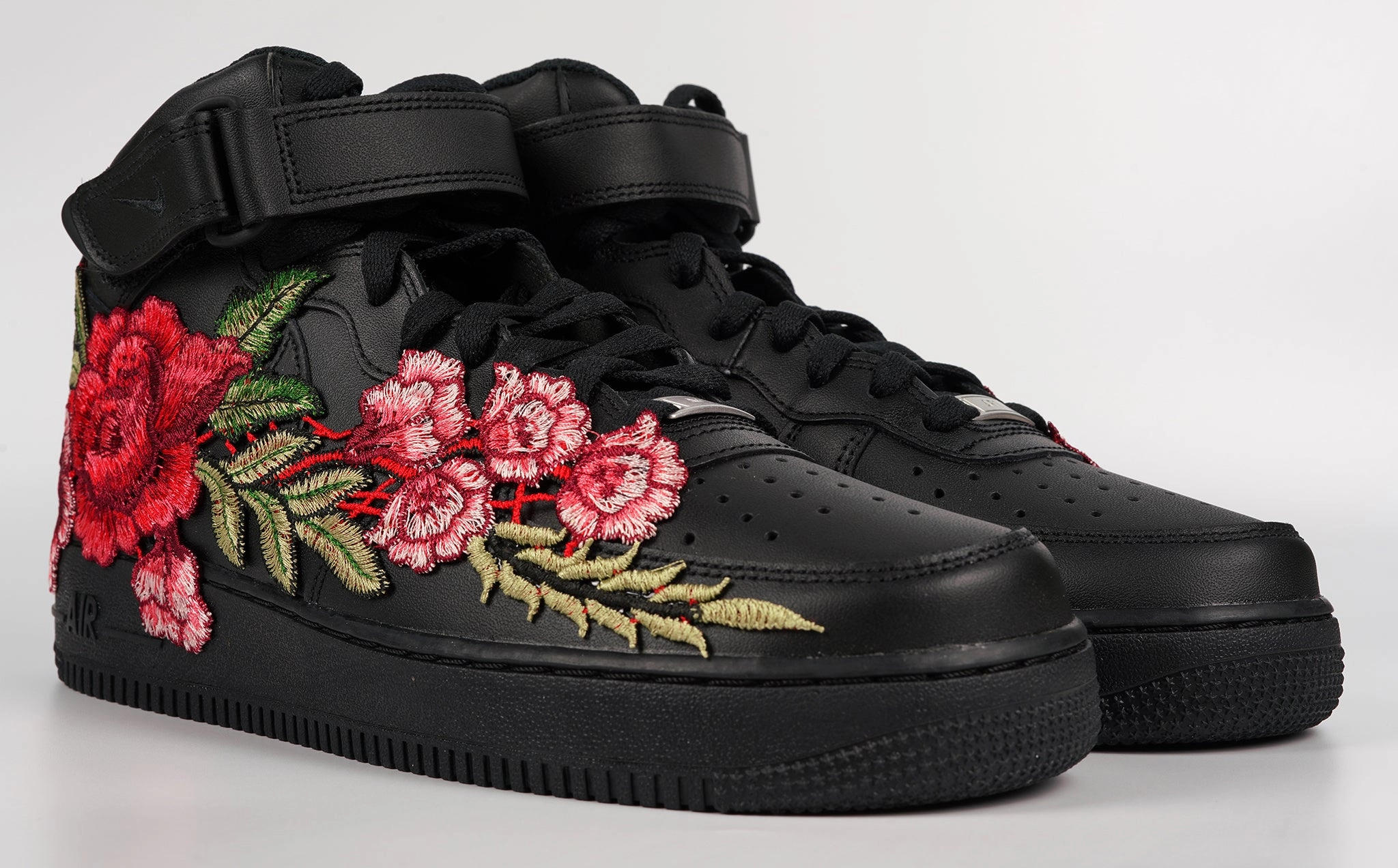 Winter Base Soft Land Air Force 1 Custom Mid Red Rose Shoes Flower Floral Black Men Women & Kids All Sizes AF1 Sneakers