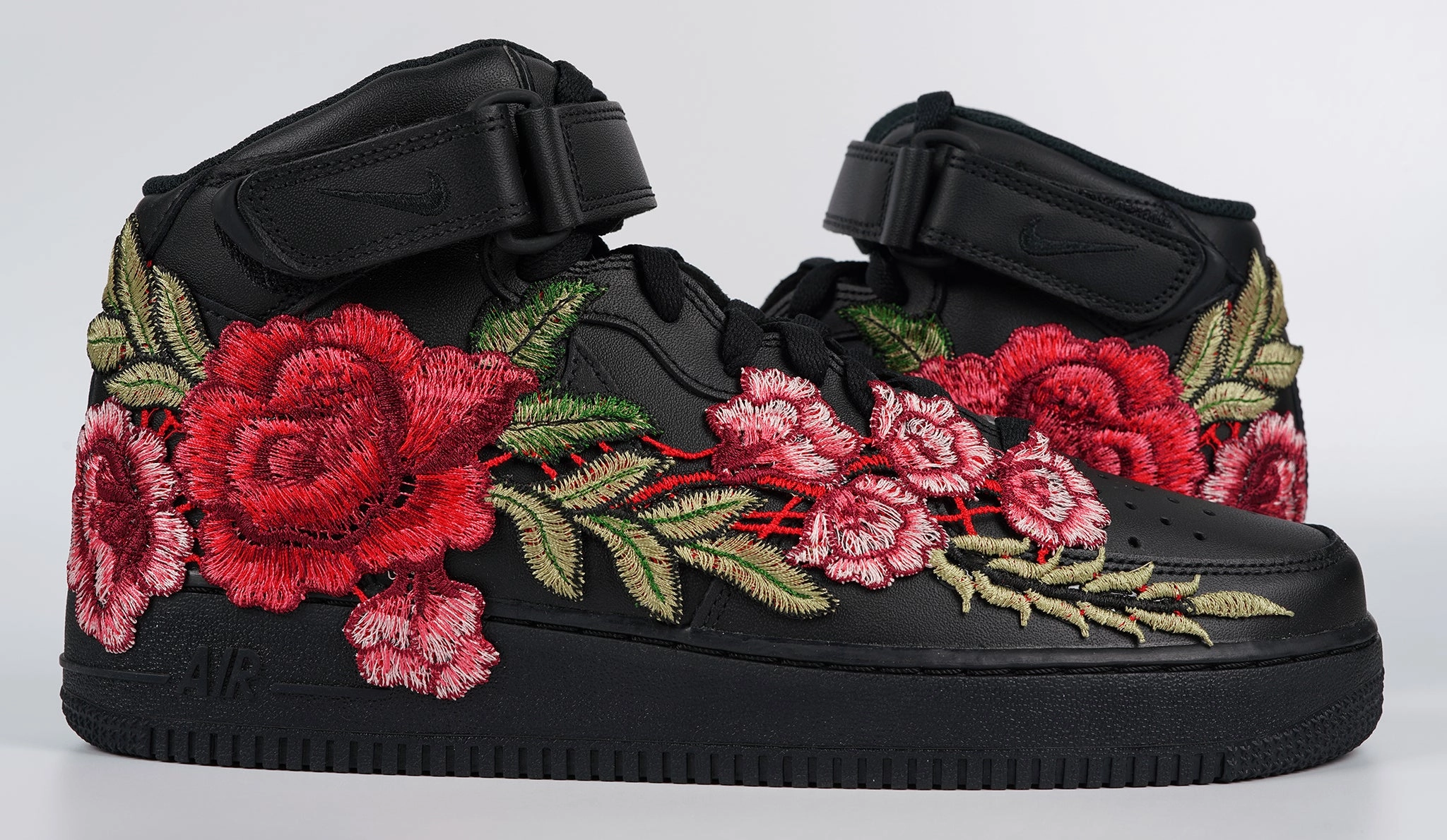 Air Force 1 Custom Mid Red Rose Shoes Flower Floral Black Men Women & Kids All Sizes AF1 Sneakers Comfortable