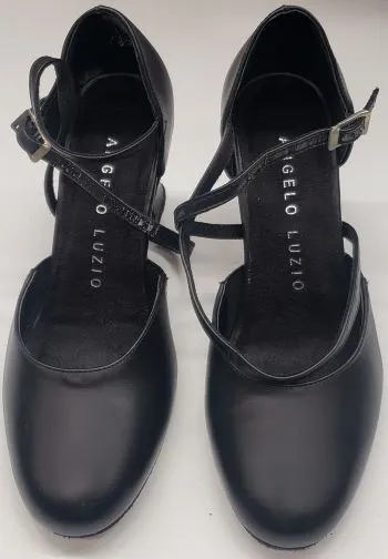 Greek Ease Wet Grip 2.5" Sarah II -- X-Strap Closed Toe Ballroom Shoe -- Black