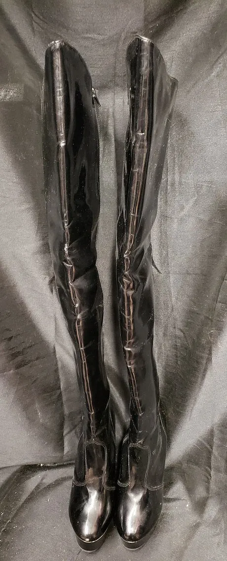 6" Zuri -- Women's Thigh High Platform Dress Boot -- Black Patent Subtle Edge