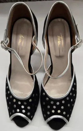 Light Step 3.5" Nuevaluna -- Women's Tango Shoe -- Black/Silver Polka Dots