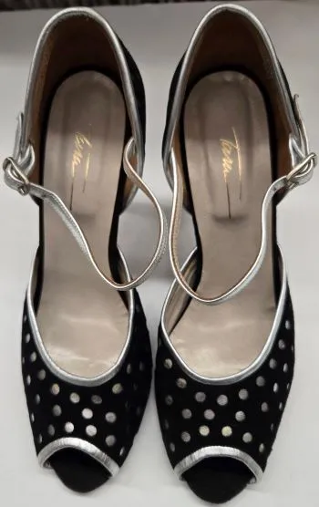 Light Step 3.5" Nuevaluna -- Women's Tango Shoe -- Black/Silver Polka Dots