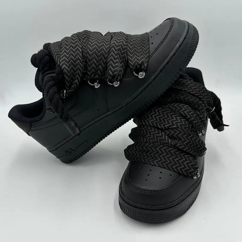 Smart Fit Comfort Platform Nike Air Force 1 ??Rope Laces Lanvin Style?? Black