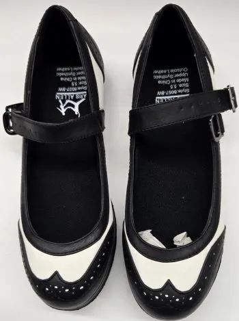 Mary Jane -- Suede Sole Strap -- Black/White Quick Step